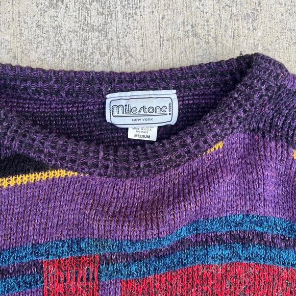 Milestone 80’s Purple Multi-Colored Geometric Pattern Pullover Sweater - Picture 3 of 8